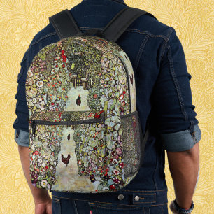 Garden Path w Chickens, Gustav Klimt, Art Nouveau Printed Backpack