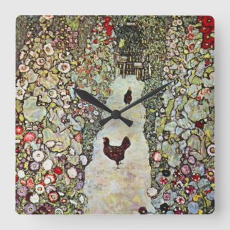 Garden Path w Chickens, Gustav Klimt, Art Nouveau Square Wall Clock