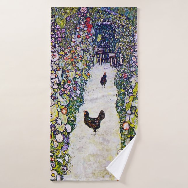 Garden Path with Chickens, Gustav Klimt Bath Towel (Bath Towel)