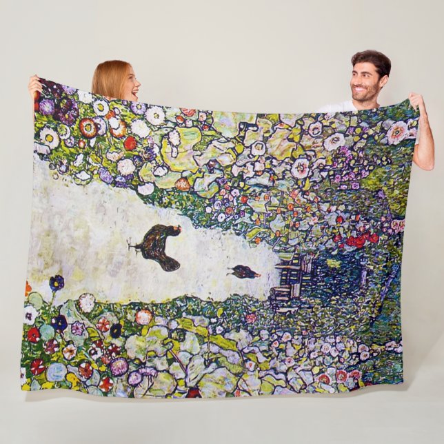 Garden Path with Chickens, Gustav Klimt Fleece Blanket (In Situ)