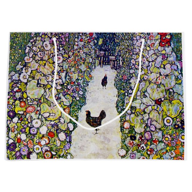 Garden Path with Chickens, Gustav Klimt Large Gift Bag (Front)