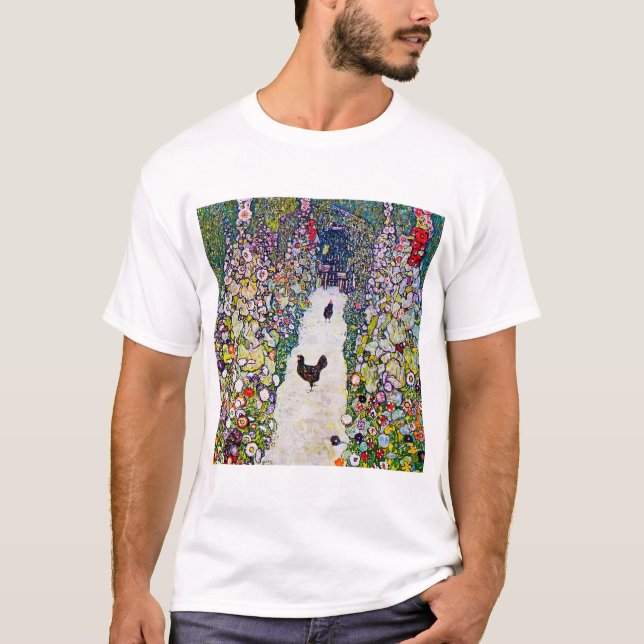 Garden Path with Chickens, Gustav Klimt T-Shirt (Front)