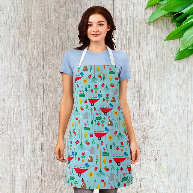 Garden Pattern Spring Flowers and Gardening Tools Apron (Creator Uploaded)