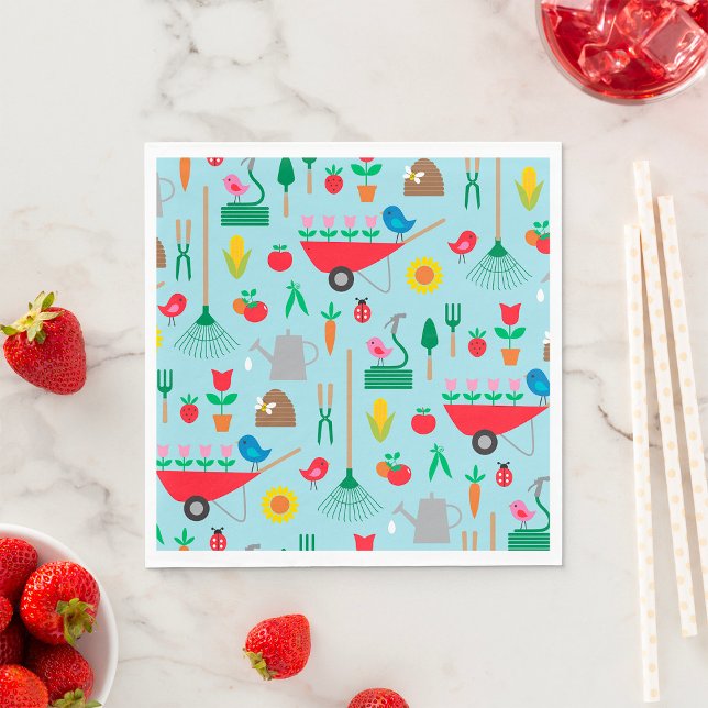 Garden Pattern Spring Flowers and Gardening Tools Napkin (Creator Uploaded)