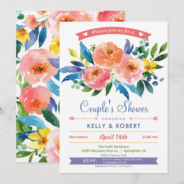 Garden Peonies Couple's Shower Invitation (Front/Back)