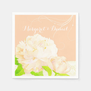 Garden Peony Elegance Peach Wedding Napkin