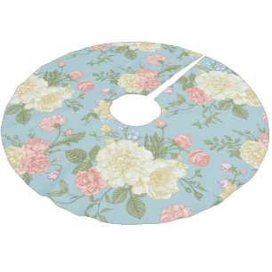 Garden Peony Floral Pattern Brushed Polyester Tree Skirt