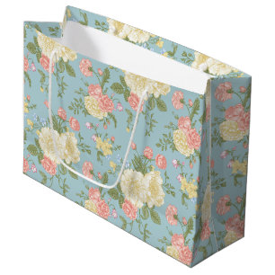 Garden Peony Floral Pattern Large Gift Bag