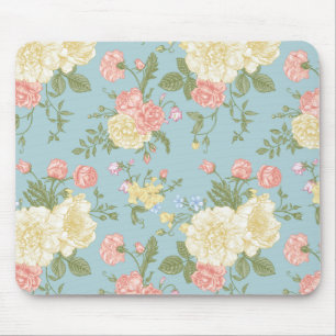 Garden Peony Floral Pattern Mouse Mat