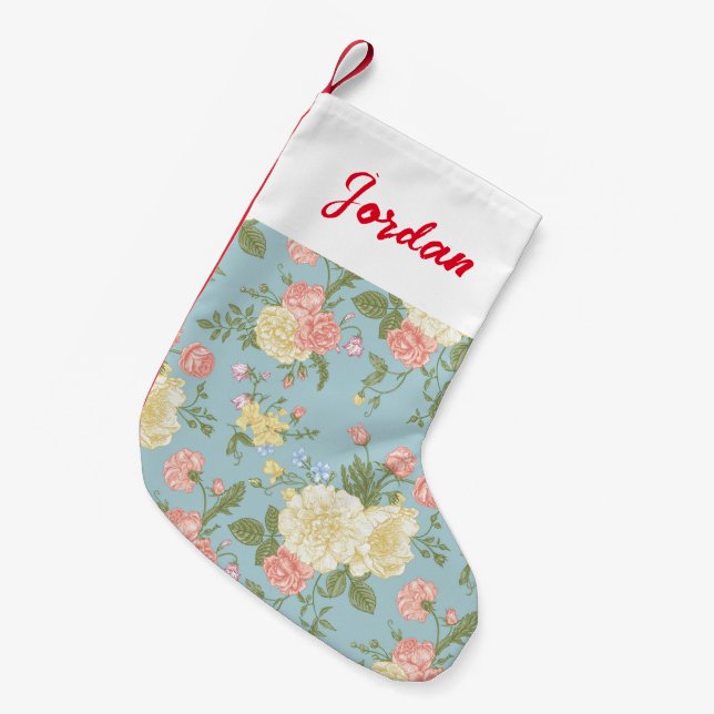 Garden Peony Floral Pattern Small Christmas Stocking (Front (Hanging))