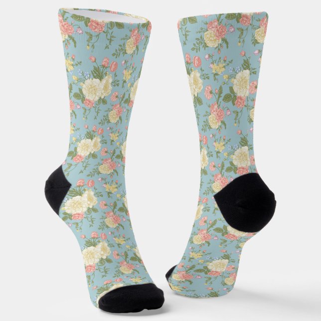 Garden Peony Floral Pattern Socks (Angled)