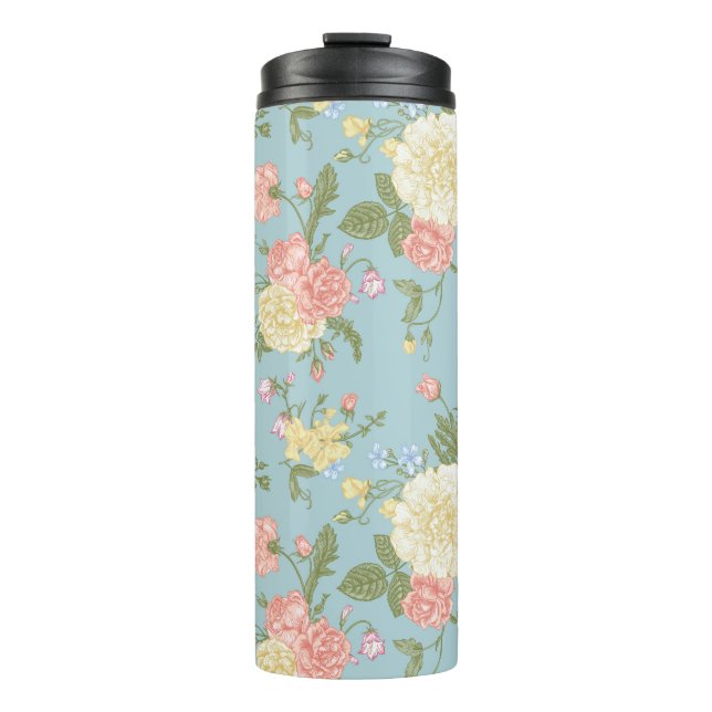 Garden Peony Floral Pattern Thermal Tumbler (Front)