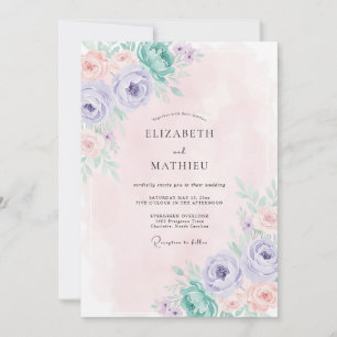 Garden Periwinkle Celadon Peony Wedding Invitation
