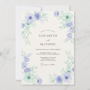 Garden Periwinkle Mint Peony Wedding Invitation