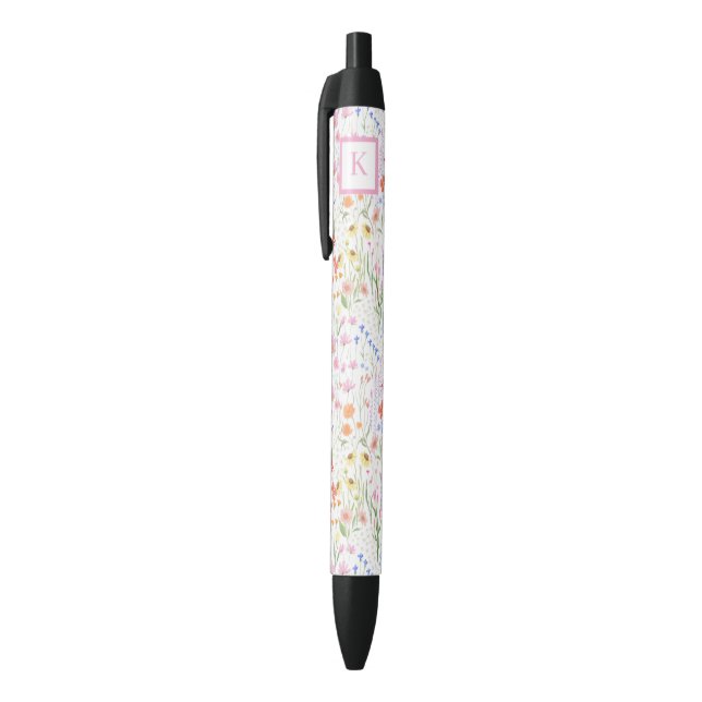 Garden Personalized Wildflowers Floral Pattern Black Ink Pen (Top (Vertical))