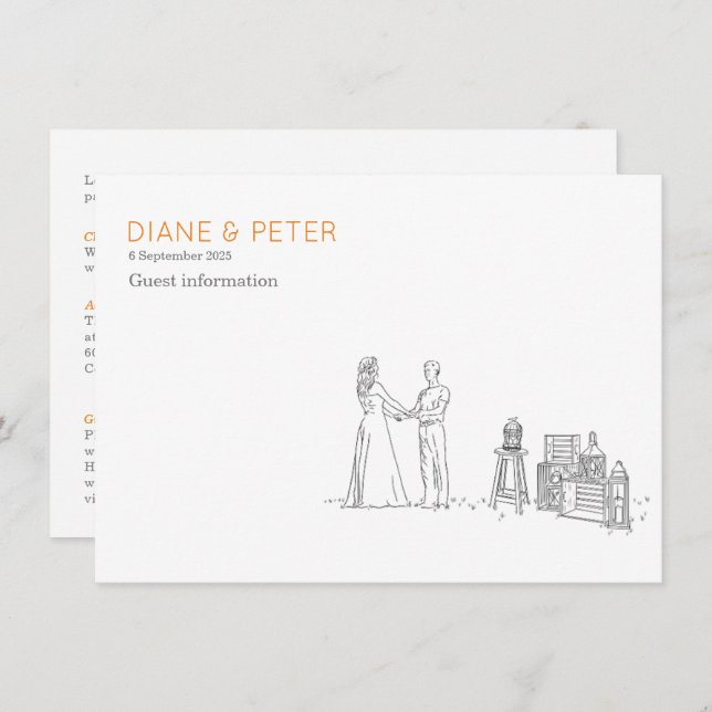 Garden Picnic Minimalist Black and White Wedding Enclosure Card (Front/Back)