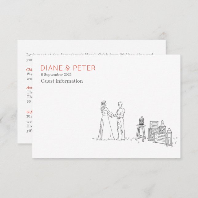 Garden Picnic Minimalist Black and White Wedding Enclosure Card (Front/Back)