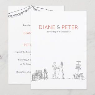 Garden Picnic Minimalist Black and White Wedding Invitation
