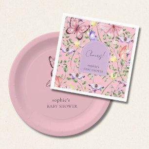 Garden Pink Butterfly Lavender Arch Baby Shower Napkin