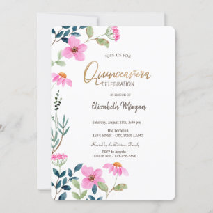 Garden Pink Flowers Quinceañera  Invitation