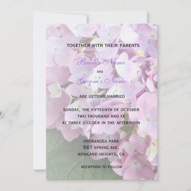 ©Garden Pink Hydrangeas Wedding Invitation (Front)