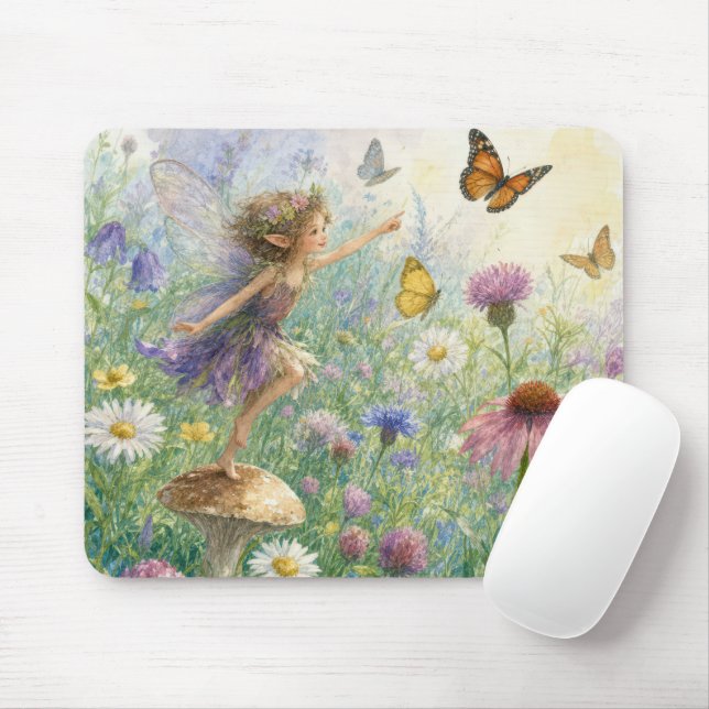 Garden Pixie with Butterflies Mouse Mat (With Mouse)