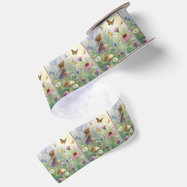 Garden Pixie with Butterflies Satin Ribbon (Front+Back)