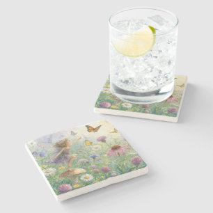 Garden Pixie with Butterflies Stone Coaster