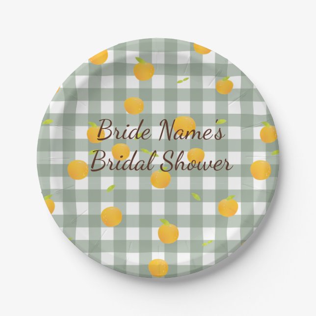 Garden Plaid Green Lemon Picnic Paper Plate (Front)