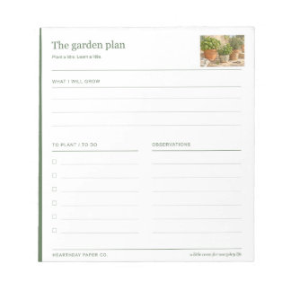 Garden Plan Planting Notes Notepad