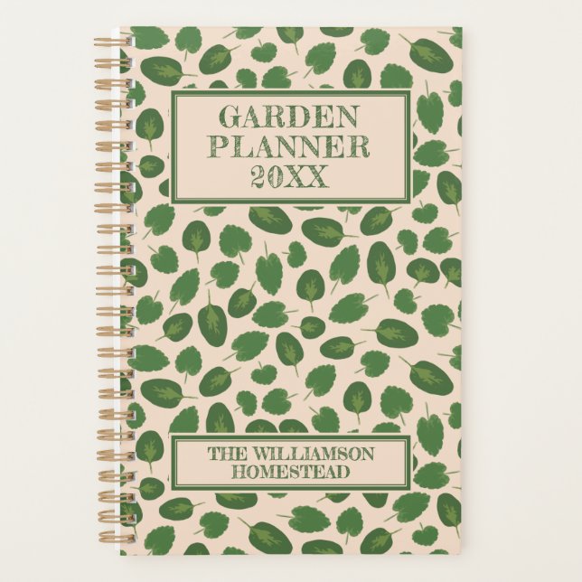Garden Planning Boho Nature Rustic Green Tan Small Planner (Front)