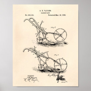 Garden Plough 1886 Patent Art Old Peper Poster