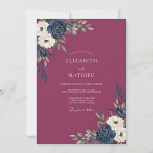Garden Plum Indigo Petal Wedding Invitation