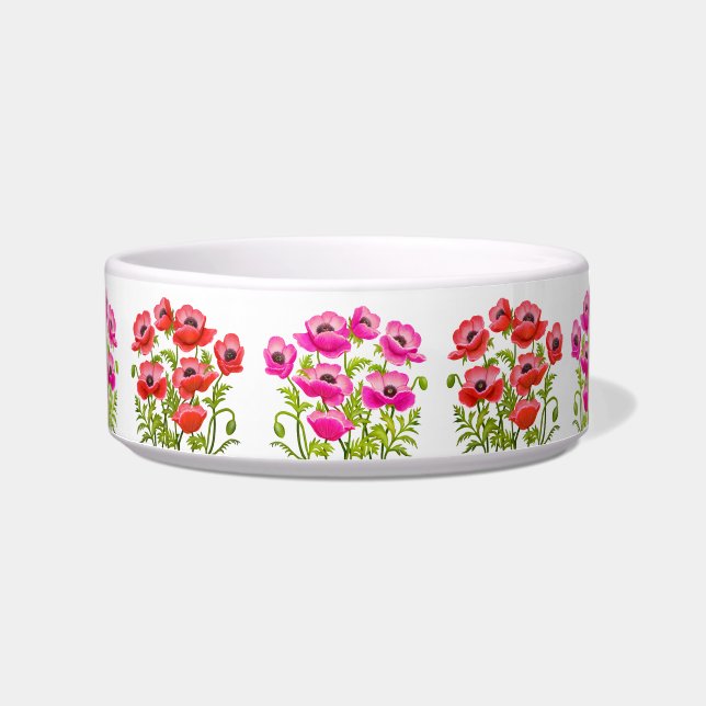 Garden Poppy Flowers Cat Bowl (Front)