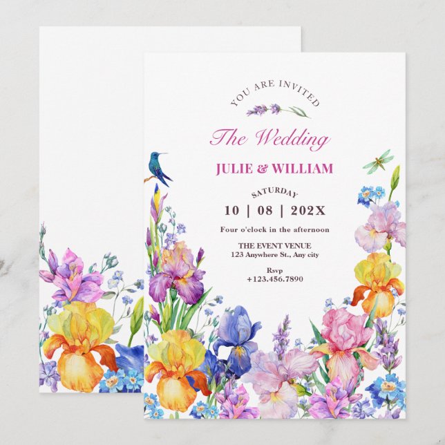 Garden Purple Flower bloom wedding Invitation (Front/Back)