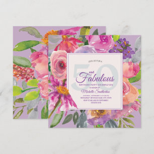 Garden Purple Pink Floral 50 and Fabulous Invitation