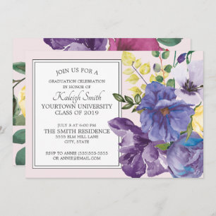 Garden Purple Yellow Pink Floral Grad Party Invitation