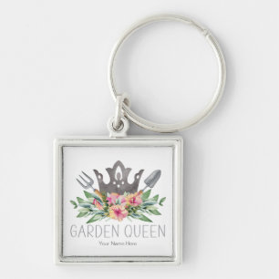 Garden Queen Boho Watercolor Gardener Key Ring