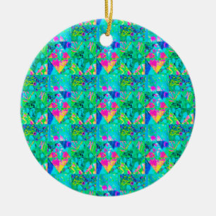 Garden Quilt Painting with Hydrangea and Blues Ceramic Tree Decoration
