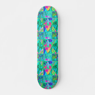 Garden Quilt Painting with Hydrangea and Blues Skateboard