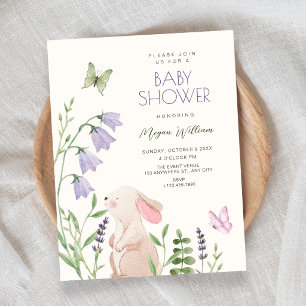 Garden rabbit baby shower invitation