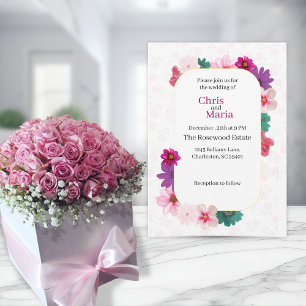Garden Romance: Light Pink Floral Wedding Invitation