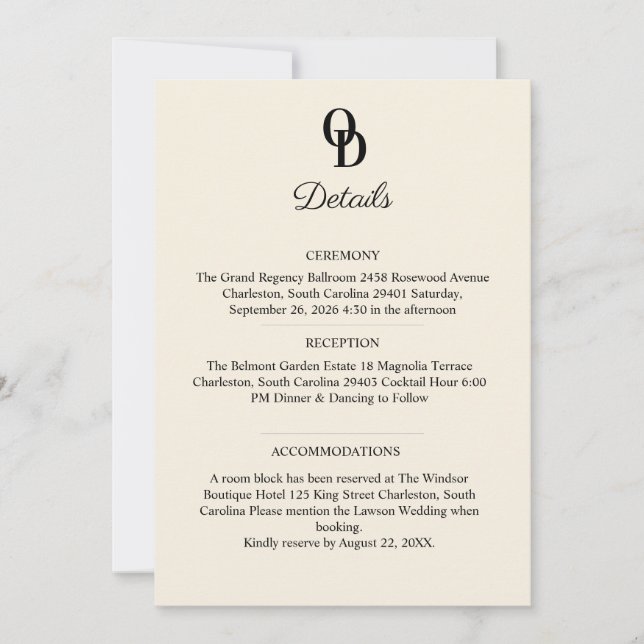 Garden Romantic Pastel Floral Wedding Details  Invitation (Front)