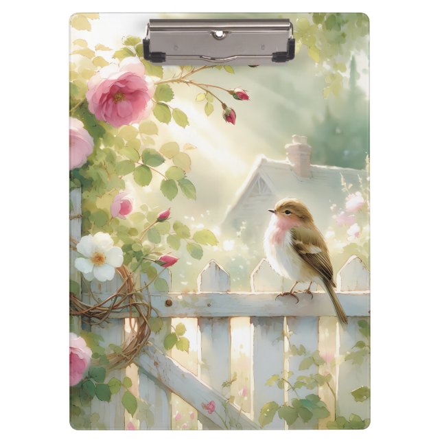 Garden Rose Bird Watercolor Scene Clipboard (Front)