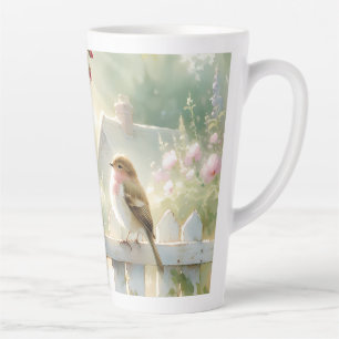 Garden Rose Bird Watercolor Scene Latte Mug
