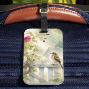 Garden Rose Bird Watercolor Scene Luggage Tag