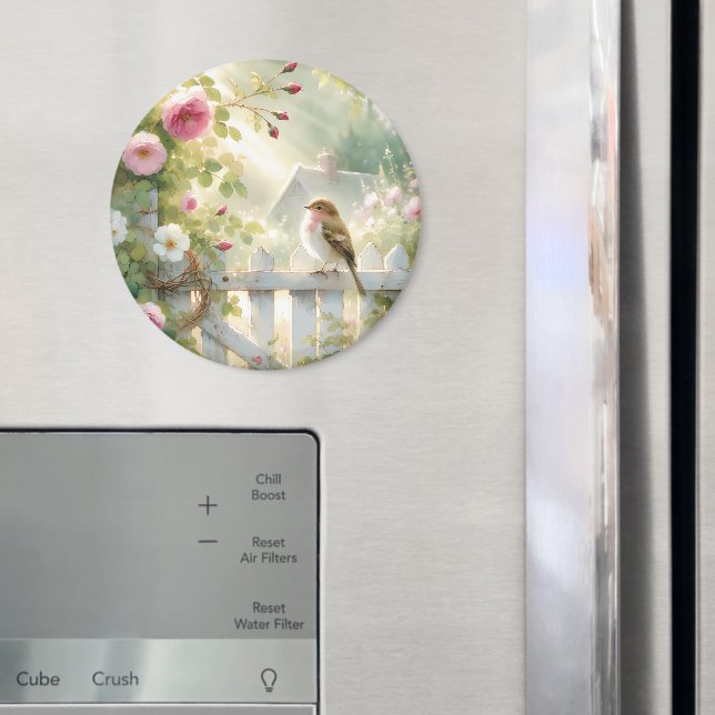 Garden Rose Bird Watercolor Scene Magnet (In Situ (Fridge))