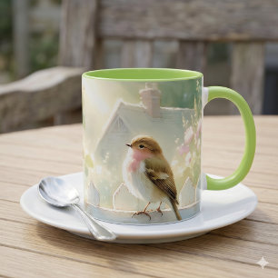 Garden Rose Bird Watercolor Scene Mug