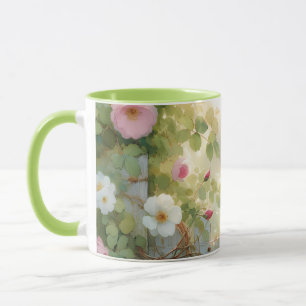 Garden Rose Bird Watercolor Scene Mug
