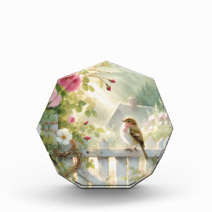 Garden Rose Bird Watercolor Scene Photo Block